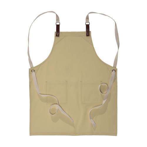 280 g/m2  cotton kitchen apron with 2 front pockets, adjustable PU straps.