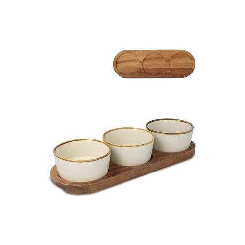 InSideOut Houten standaard met 3 keramische ronde kommen