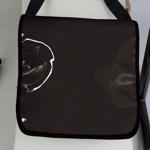 600D polyester book bag with adjustable shoulder strap and shiny PVC flap