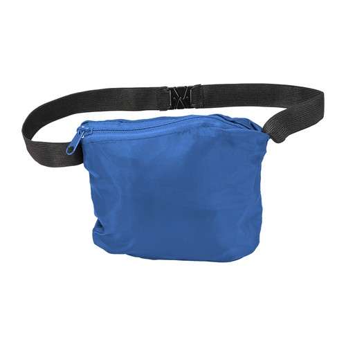 190T polyester windbreaker with fold-away hood with zip. Folds up into a waist bag