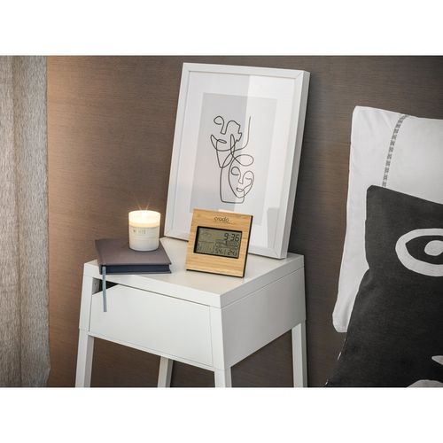 BROMLEY. Estación meteorológica de sobremesa con pantalla LCD en ABS y bambú