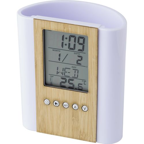Bamboo penholder with clock Hassan