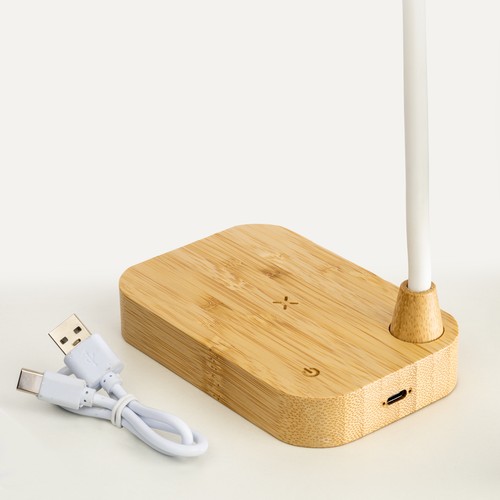 Lámpara de bambú multifunción con cargador inalámbrico de 15 W