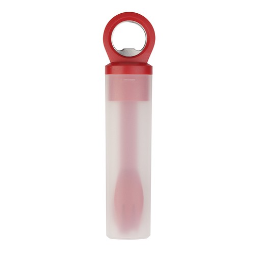 BOTTLE OPENER WITH METAL AND PLASTIC CUTLERY SET