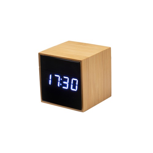 Bamboo alarm clock and temperature display with white LED