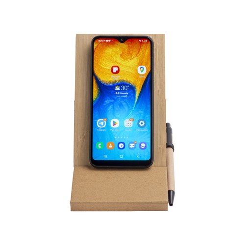 Bloc-notes avec couverture en bambou, stylo et support pour téléphone