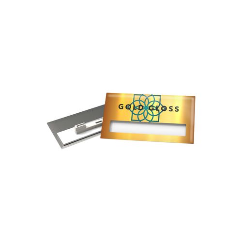 Badge Mae Metal, Rectangular, 74 x 30 mm, Needle, Doming in full color