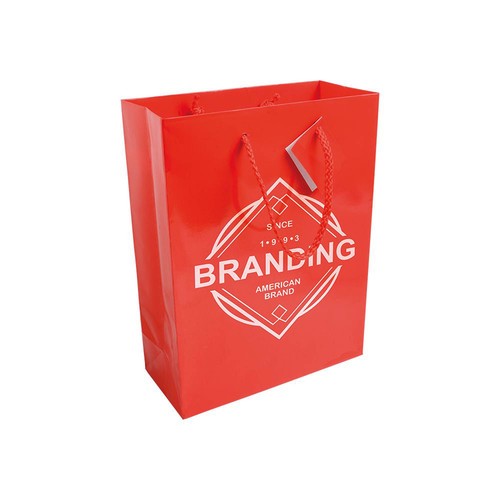 157 g/m2 laminated paper shopping bag with gusset and bottom reinforcement, string handles