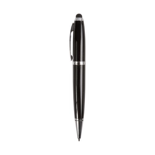 Plastic black ballpoint pen with 4 GB pen drive and touchscreen tip. Upload on request