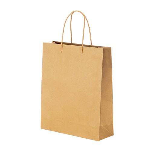 150 g/m2 natural recycled paper bag with gusset and short colored handles