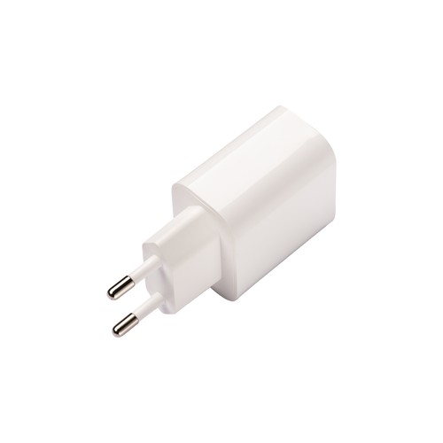 ABS USB wall charger with 1 USB A port and 1 USB-C port. With 2-pin European plug