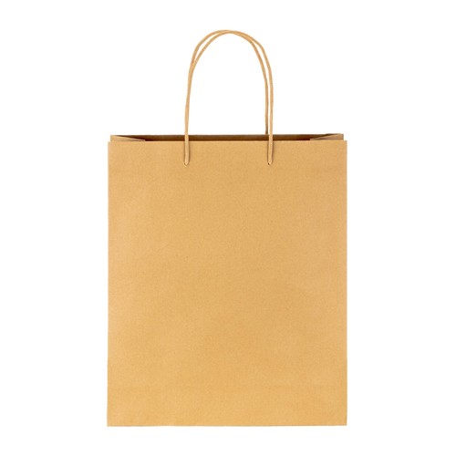 150 g/m2 natural recycled paper bag with gusset and short colored handles