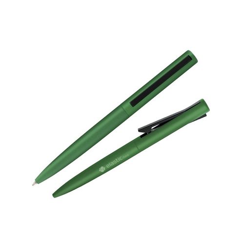 Bolígrafo de tinta azul con cuerpo de aluminio y clip de metal