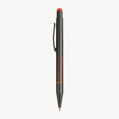 Aluminum push button ball pen with colored touch screen and laser engraved logo