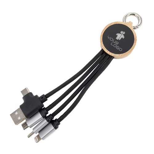 4-in-1 cable with elighted logo in a wooden casing