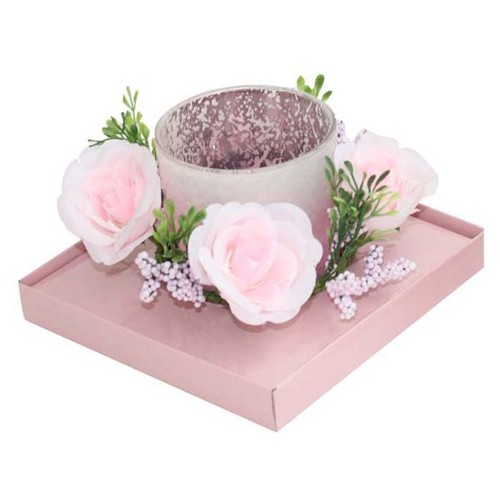 BOUGIE VERRE ROSE AVEC FLEURS