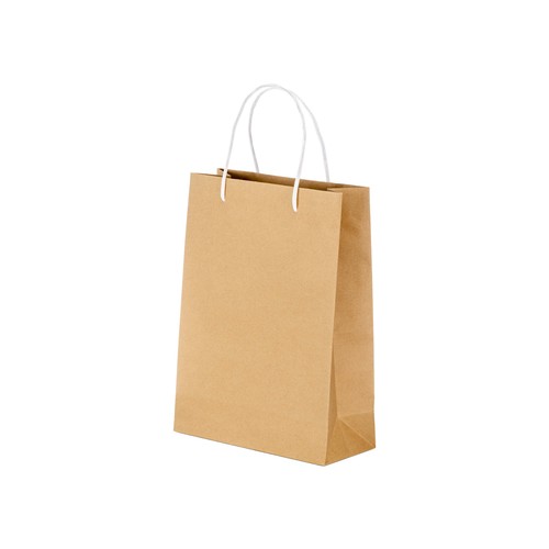150 g/m2 natural recycled paper bag with gusset and short colored handles