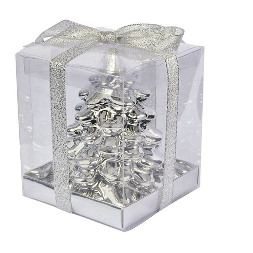 CANDLE CHRISTMAS TREE SILVER SHINY