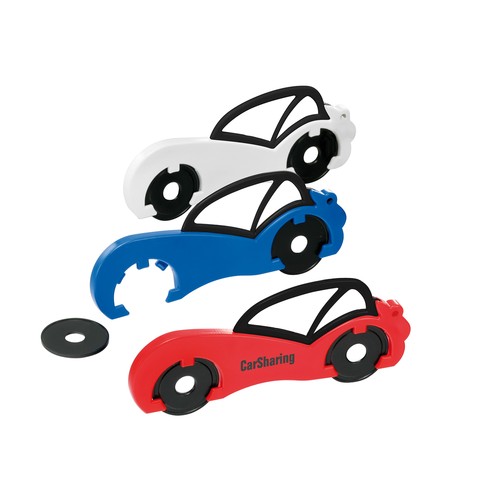 Chiphouder met twee winkelwagenmuntjes 1€ "auto"