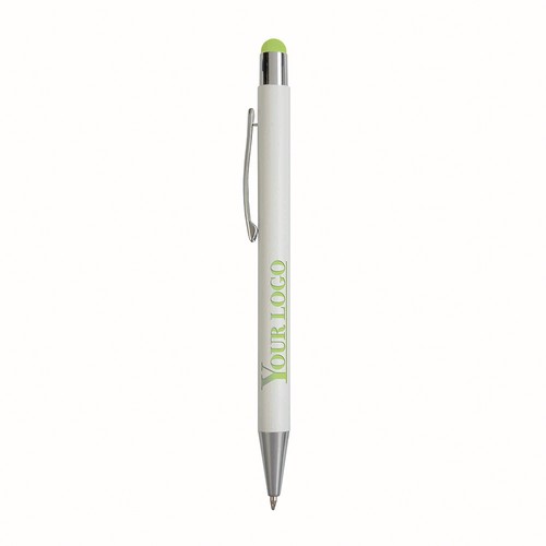 Aluminum push button ball pen with colored touch screen and laser engraved logo