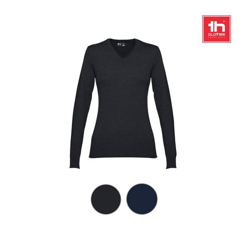 THC MILAN WOMEN. Pullover met V-hals voor dames in katoen en polyamide