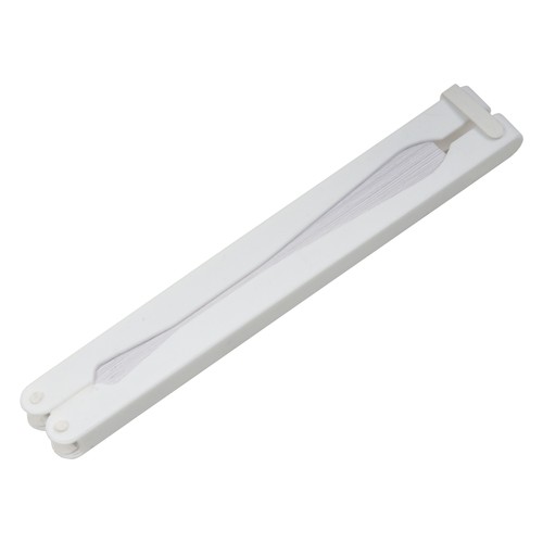 Coloured paper hand fan with white plastic handle, 26 cm long, 24 cm diameter when open