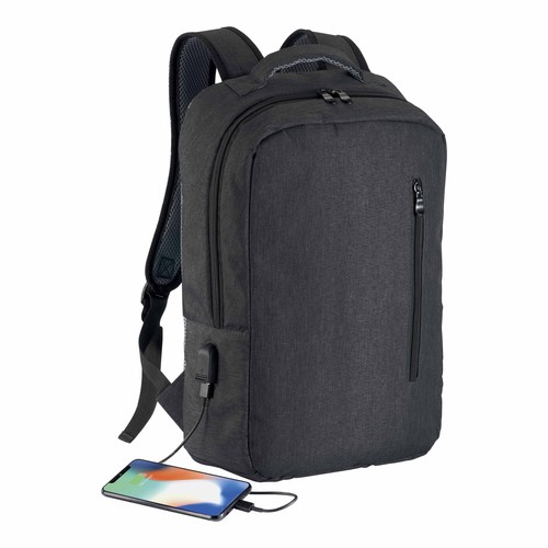300D Polyester laptop backpack with 3 pockets. Laptop principal pocket and side pocket