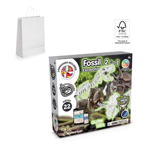 2 in 1 Fossil Excavation Kit II. Educational game supplied with a kraft paper gift bag (90 g/m²), made from FSC™ certified material and other controlled materials