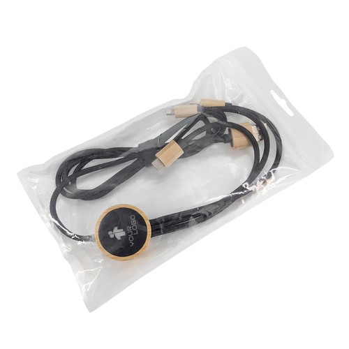 3-in-1 cable with elighted logo in a wooden casing