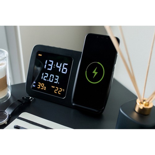 Ładowarka bezprzewodowa 5W-15W Exclusive Collection, wielofunkcyjny zegar cyfrowy | Isha