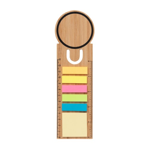 Règle marque-pages en bambou. Inclut 25 post-it medium et 125 post-it mini