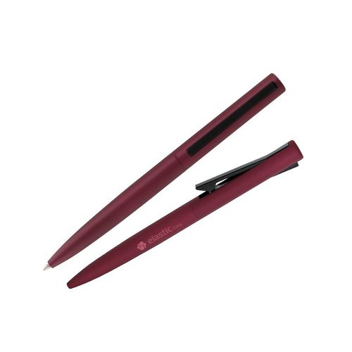 Bolígrafo de tinta azul con cuerpo de aluminio y clip de metal