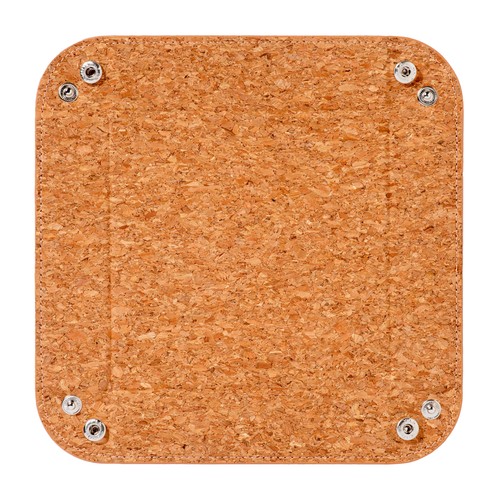 Cork tray with press buttons.
