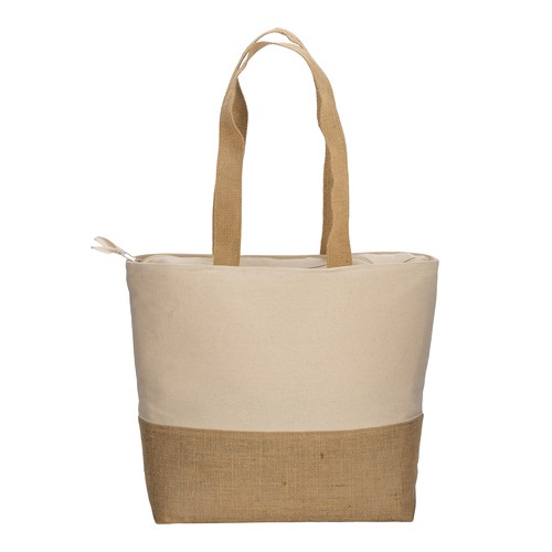 280 g/m2 cotton shopping bag with jute base, long handles and gusset