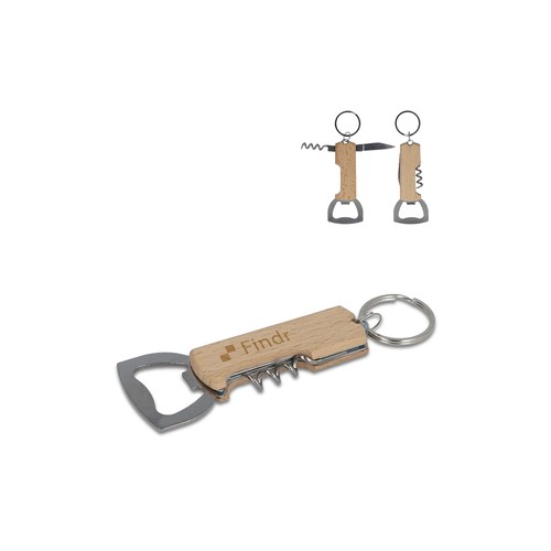 Bamboo wine & bottle opener keychain
