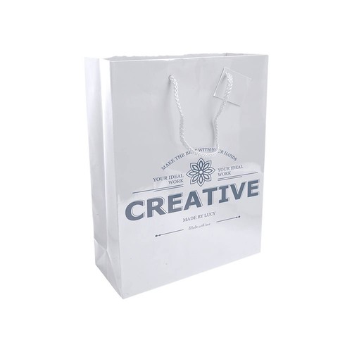 157 g/m2 laminated paper shopping bag with gusset and bottom reinforcement, string handles