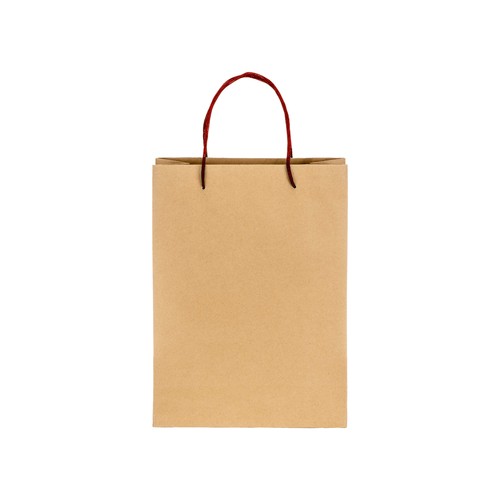 150 g/m2 natural recycled paper bag with gusset and short colored handles